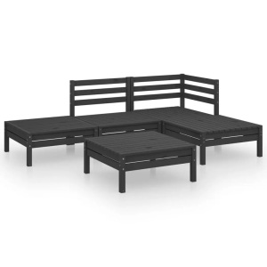 vidaXL, vidaXL 5-tlg. Garten-Lounge-Set Massivholz Kiefer Schwarz, vidaXL 5-tlg. Garten-Lounge-Set Massivholz Kiefer Schwarz