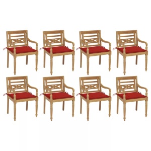 vidaXL, vidaXL Batavia-Stühle mit Kissen 8 Stk. Massivholz Teak, vidaXL Batavia-Stühle mit Kissen 8 Stk. Massivholz Teak