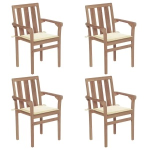 vidaXL, vidaXL Stapelbare Gartenstühle mit Kissen 4 Stk. Massivholz Teak, vidaXL Stapelbare Gartenstühle mit Kissen 4 Stk. Massivholz Teak