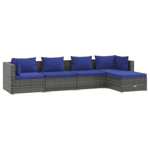vidaXL, vidaXL 5-tlg. Garten-Lounge-Set mit Kissen Poly Rattan Grau, vidaXL 5-tlg. Garten-Lounge-Set mit Kissen Poly Rattan Grau