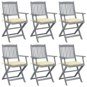 vidaXL, vidaXL Klappbare Gartenstühle 6 Stk. mit Kissen Massivholz Akazie, vidaXL Klappbare Gartenstühle 6 Stk. mit Kissen Massivholz Akazie