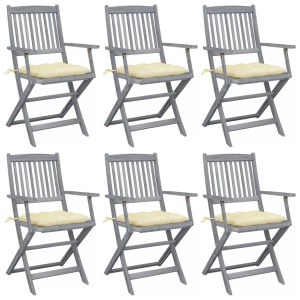 vidaXL, vidaXL Klappbare Gartenstühle 6 Stk. mit Kissen Massivholz Akazie, vidaXL Klappbare Gartenstühle 6 Stk. mit Kissen Massivholz Akazie