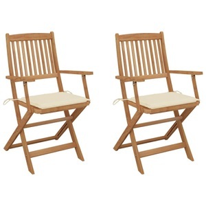 vidaXL, vidaXL Klappbare Gartenstühle 2 Stk. mit Kissen Massivholz Akazie, vidaXL Klappbare Gartenstühle 2 Stk. mit Kissen Massivholz Akazie