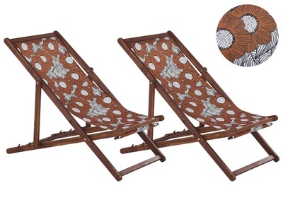 Beliani, Beliani Anzio Sonnenliege, Beliani - Set mit 2 klappbaren Liegestühlen aus Stoff ANZIO, One Size, Braun Bunt