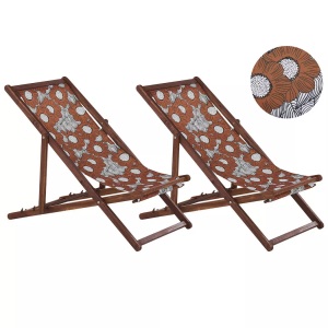 Beliani, Beliani Anzio Sonnenliege, Beliani - Set mit 2 klappbaren Liegestühlen aus Stoff ANZIO, One Size, Braun Bunt