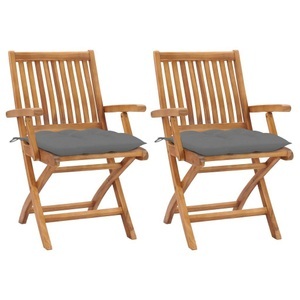 vidaXL, vidaXL Gartenstühle 2 Stk. mit Grauen Kissen Massivholz Teak