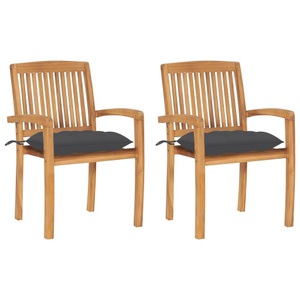 vidaXL, vidaXL Gartenstühle 2 Stk. mit Anthrazit Kissen Massivholz Teak, 