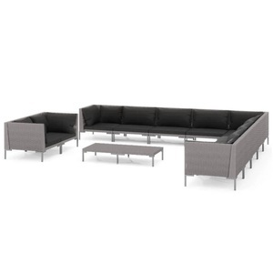 vidaXL, vidaXL 12-tlg. Garten-Lounge-Set mit Auflagen Poly Rattan Dunkelgrau, 
