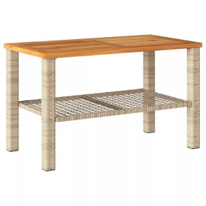 vidaXL, vidaXL Gartentisch Beige 70x38x42 cm Poly Rattan Akazienholz, vidaXL Gartentisch Beige 70x38x42 cm Poly Rattan Akazienholz