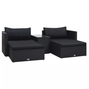 Diverse Hardware, 5-tlg. Garten-Lounge-Set mit Auflagen Poly Rattan Schwarz, vidaXL 5-tlg. Garten-Lounge-Set mit Auflagen Poly Rattan Schwarz