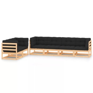 vidaXL, vidaXL 6-tlg. Garten-Lounge-Set mit Anthrazit Kissen Kiefernholz, vidaXL 6-tlg. Garten-Lounge-Set mit Kissen Massivholz Kiefer