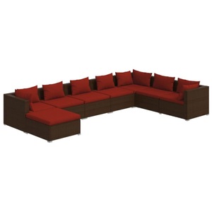 vidaXL, vidaXL 8-tlg. Garten-Lounge-Set mit Kissen Poly Rattan Braun, 