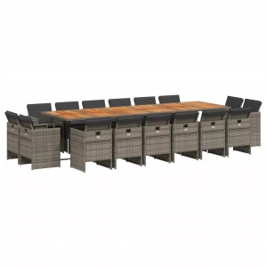 vidaXL, vidaXL 17-tlg. Garten-Essgruppe mit Kissen Grau Poly Rattan