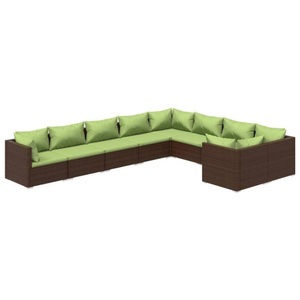 vidaXL, vidaXL 9-tlg. Garten-Lounge-Set mit Kissen Poly Rattan Braun