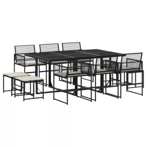 vidaXL, vidaXL 11-tlg. Garten-Essgruppe mit Kissen Schwarz Poly Rattan