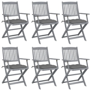vidaXL, vidaXL Klappbare Gartenstühle 6 Stk. mit Kissen Massivholz Akazie, vidaXL Klappbare Gartenstühle 6 Stk. mit Kissen Massivholz Akazie
