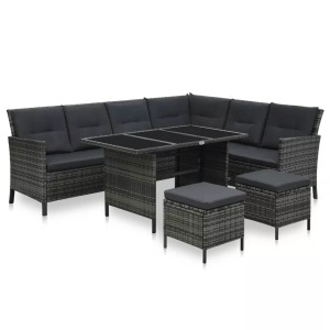 vidaXL, vidaXL 4-tlg. Garten-Lounge-Set mit Kissen Poly Rattan Grau