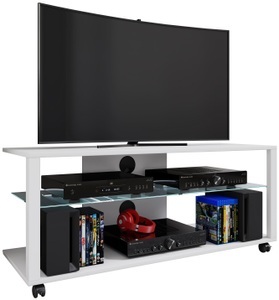 VCM, Holz TV Lowboard Rollen Fernsehschrank mobil Rack Konsole Möbel Fernsehtisch Fernseh Phono Glas Folas XL Holz TV Lowboard Rollen Fernsehschrank mobil Rack Konsole Möbel Fernsehtisch Fernseh Phono Glas Folas XL, VCM - TV Möbel | Lowboard Fernsehregal mit Rollen und ausreichend Stauraum Maße H. 45 x B. 115 T. 41 cm Fernseh ? Folas XL, 115cm, Weiss