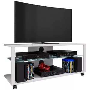 VCM, Holz TV Lowboard Rollen Fernsehschrank mobil Rack Konsole Möbel Fernsehtisch Fernseh Phono Glas Folas XL Holz TV Lowboard Rollen Fernsehschrank mobil Rack Konsole Möbel Fernsehtisch Fernseh Phono Glas Folas XL, VCM - TV Möbel | Lowboard Fernsehregal mit Rollen und ausreichend Stauraum Maße H. 45 x B. 115 T. 41 cm Fernseh ? Folas XL, 115cm, Weiss