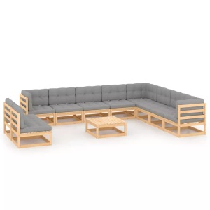 vidaXL, vidaXL 11-tlg. Garten-Lounge-Set mit Kissen Kiefer Massivholz, vidaXL 11-tlg. Garten-Lounge-Set mit Kissen Kiefer Massivholz