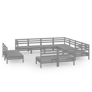vidaXL, vidaXL 11-tlg. Garten-Lounge-Set Massivholz Kiefer Grau, vidaXL 11-tlg. Garten-Lounge-Set Massivholz Kiefer Grau