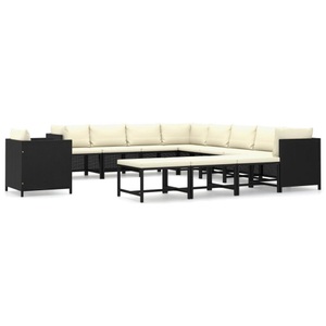 vidaXL, vidaXL 12-tlg. Garten-Lounge-Set mit Kissen Poly Rattan Schwarz