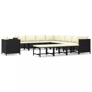 vidaXL, vidaXL 12-tlg. Garten-Lounge-Set mit Kissen Poly Rattan Schwarz