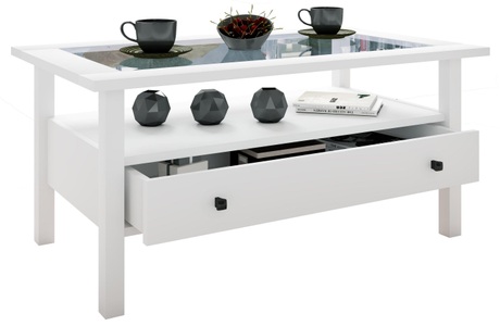 VCM, Holz Beistelltisch Couchtisch Sofatisch Wohnzimmertisch Schublade Lingis L Holz Beistelltisch Couchtisch Sofatisch Wohnzimmertisch Schublade Lingis L, VCM - Holz Beistelltisch mit ESG-Sicherheitsglas | Couchtisch schlicht Maße ca. H. 42 x B. 90 T. 54 cm Wohnzimmertisch Schublade Sofatisch -, One Size, Weiss