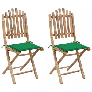 vidaXL, vidaXL Klappbare Gartenstühle 2 Stk. mit Kissen Bambus, vidaXL Klappbare Gartenstühle 2 Stk. mit Kissen Bambus