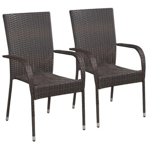 vidaXL, vidaXL Stapelbare Gartenstühle 2 Stk. Poly Rattan Braun
