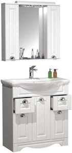 VCM, 3-tlg. Waschplatz Waschtisch Breite 75 cm Badmöbel Set Waschbecken Spiegelschrank Schubladen Landhaus Casalo XL 3-tlg. Waschplatz Waschtisch Breite 75 cm Badmöbel Set Waschbecken Spiegelschrank Schubladen Landhaus Casalo XL, 