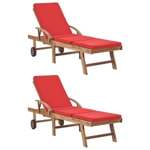 Diverse Hardware, Sonnenliegen mit Auflagen 2 Stk. Massivholz Teak Rot
