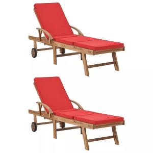 Diverse Hardware, Sonnenliegen mit Auflagen 2 Stk. Massivholz Teak Rot