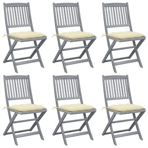 vidaXL, vidaXL Klappbare Gartenstühle 6 Stk. mit Kissen Massivholz Akazie, vidaXL Klappbare Gartenstühle 6 Stk. mit Kissen Massivholz Akazie
