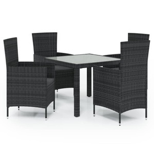 vidaXL, vidaXL 5-tlg. Garten-Essgruppe mit Auflagen Poly Rattan Schwarz, 