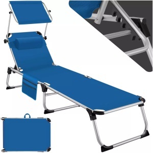 TecTake, Sonnenliege mit Aluminiumgestell, stufenlos verstellbares Sonnendach Sonnenliege mit Aluminiumgestell, stufenlos verstellbares Sonnendach, Tectake - Sonnenliege mit Aluminiumgestell, stufenlos verstellbares Sonnendach, 210cm, Blau