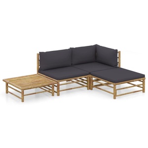 vidaXL, vidaXL 4-tlg. Garten-Lounge-Set mit Dunkelgrauen Kissen Bambus