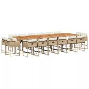 vidaXL, vidaXL 17-tlg. Garten-Essgruppe mit Kissen Beige Poly Rattan, vidaXL 17-tlg. Garten-Essgruppe mit Kissen Beige Poly Rattan