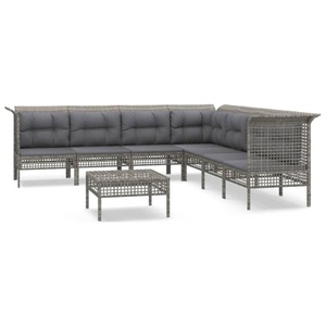 vidaXL, vidaXL 8-tlg. Garten-Lounge-Set mit Kissen Grau Poly Rattan