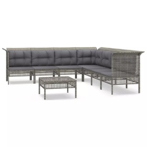 vidaXL, vidaXL 8-tlg. Garten-Lounge-Set mit Kissen Grau Poly Rattan