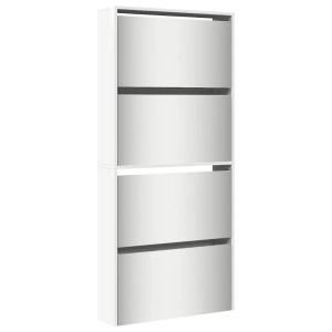 vidaXL, vidaXL Schuhschrank mit Spiegel 4 Fächer Hochglanz-Weiß 63x17x134 cm, vidaXL Schuhschrank mit Spiegel 4 Fächer Hochglanz-Weiß 63x17x134 cm