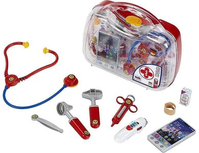 Theo Klein, Theo Klein Rollenspielzeug ARZTKOFFER transparent mit Zubehör, Klein-Toys Arzt Koffer mit elektrischem Smartphone