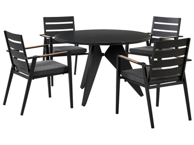 Beliani, Beliani Gartenmöbel Set Aluminium schwarz 4-Sitzer Auflagen grau OLMETTO/TAVIANO Gartenlounge, Beliani - Gartentisch Set aus Aluminium Modern OLMETTO/TAVIANO, One Size, Schwarz