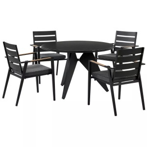 Beliani, Beliani Gartenmöbel Set Aluminium schwarz 4-Sitzer Auflagen grau OLMETTO/TAVIANO Gartenlounge, Beliani - Gartentisch Set aus Aluminium Modern OLMETTO/TAVIANO, One Size, Schwarz