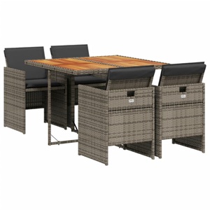 vidaXL, vidaXL 5-tlg. Garten-Essgruppe mit Kissen Grau Poly Rattan