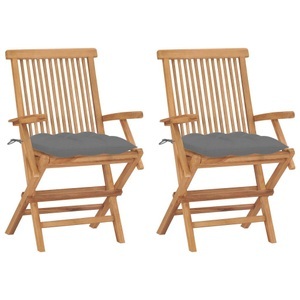 vidaXL, vidaXL Gartenstühle mit Grauen Kissen 2 Stk. Massivholz Teak