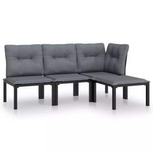 vidaXL, vidaXL 4-tlg. Garten-Lounge-Set Schwarz und Grau Poly Rattan