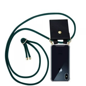 Cadorabo, Cadorabo Handy Kette für Apple iPhone X / XS in ARMEE GRÜN - Silikon Necklace Umhänge Hülle mit Gold Ringen, Kordel Band Schnur und abnehmbarem Etu..., Cadorabo - Handy Kette für Apple iPhone X XS Silikon mit Gold Ringen, Grün
