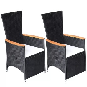vidaXL, vidaXL Garten-Liegestühle 2 Stk. mit Auflagen Poly Rattan Schwarz, vidaXL Garten-Liegestühle 2 Stk. mit Auflagen Poly Rattan Schwarz