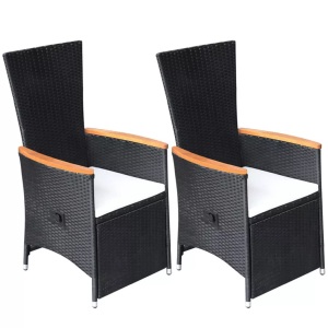 vidaXL, vidaXL Garten-Liegestühle 2 Stk. mit Auflagen Poly Rattan Schwarz